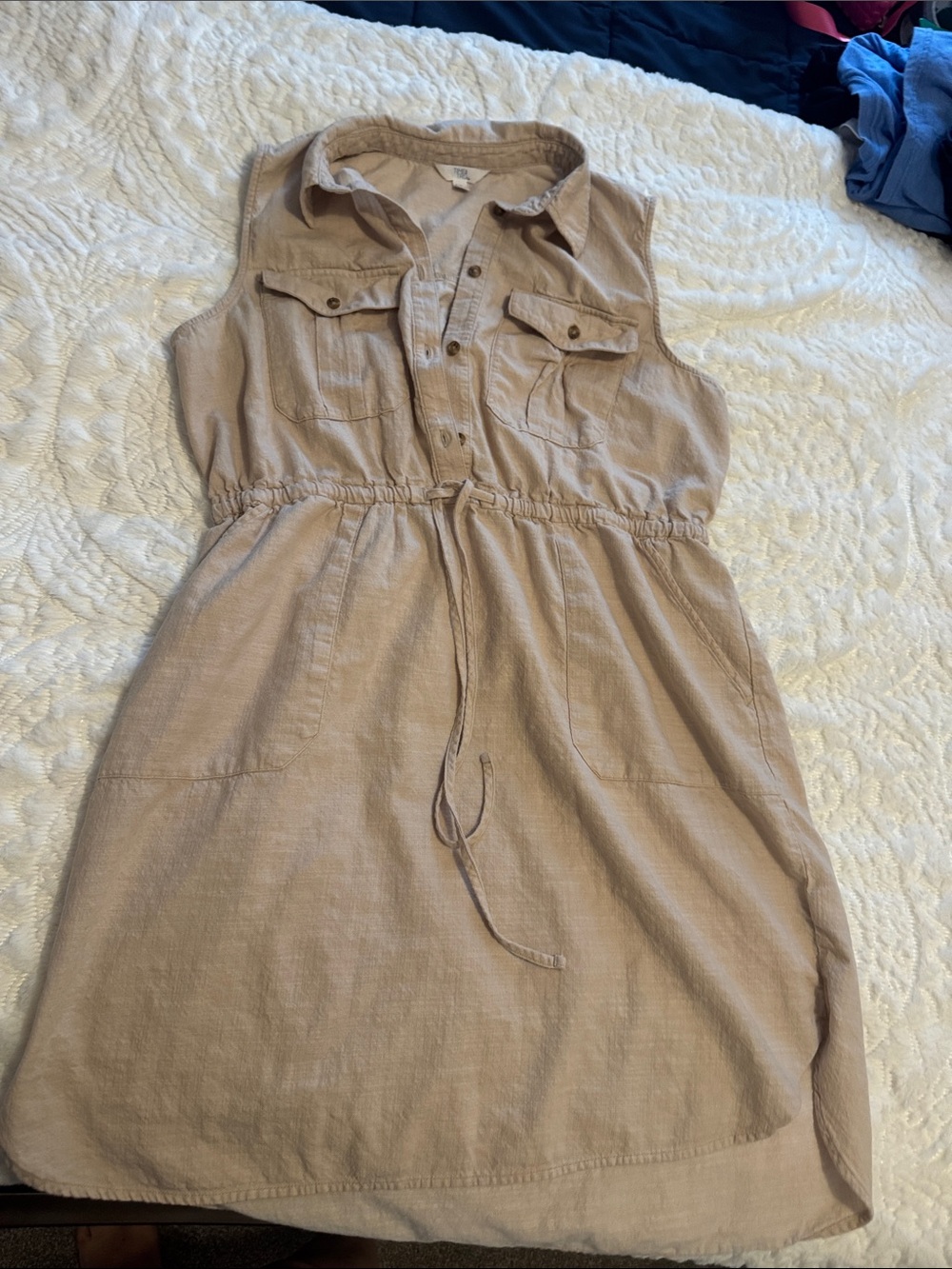 Time and Tru Sleeveless Collared Drawstring Midi Dress in Taupe